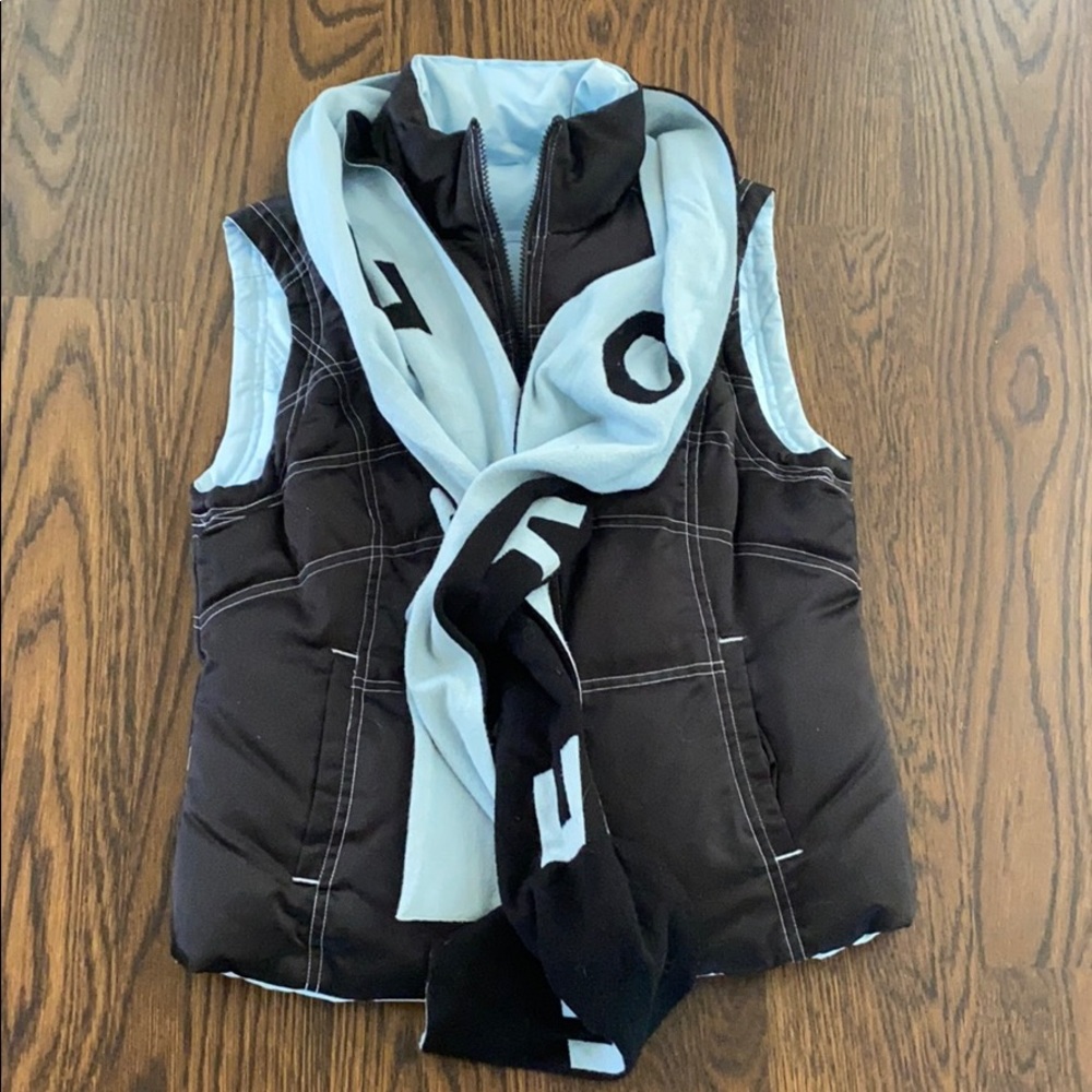 Blue and Black Bebe Reversible Vest with Scarf